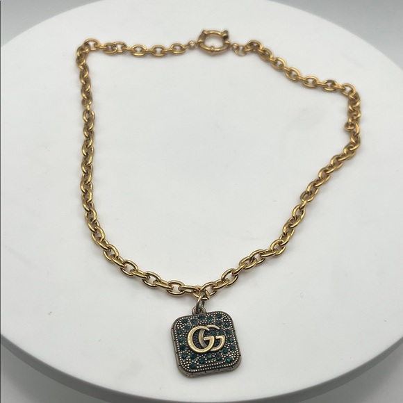 Upcycled Jewelry - 947. 18k Antique Gold Plated Chain Necklace with GG Pendant.